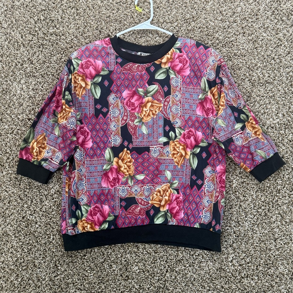 Vintage Donnkenny Blouse Women’s Size Large Floral 3/4 Sleeve USA Baroque